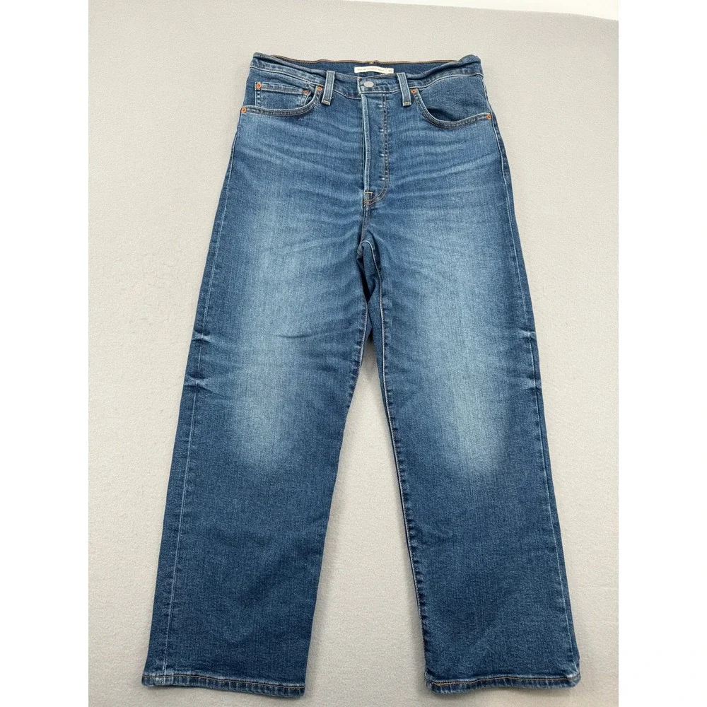 Levis Ribcage Straight Ankle Jeans Womens 30 (30x27) Retro Blue Denim High Rise